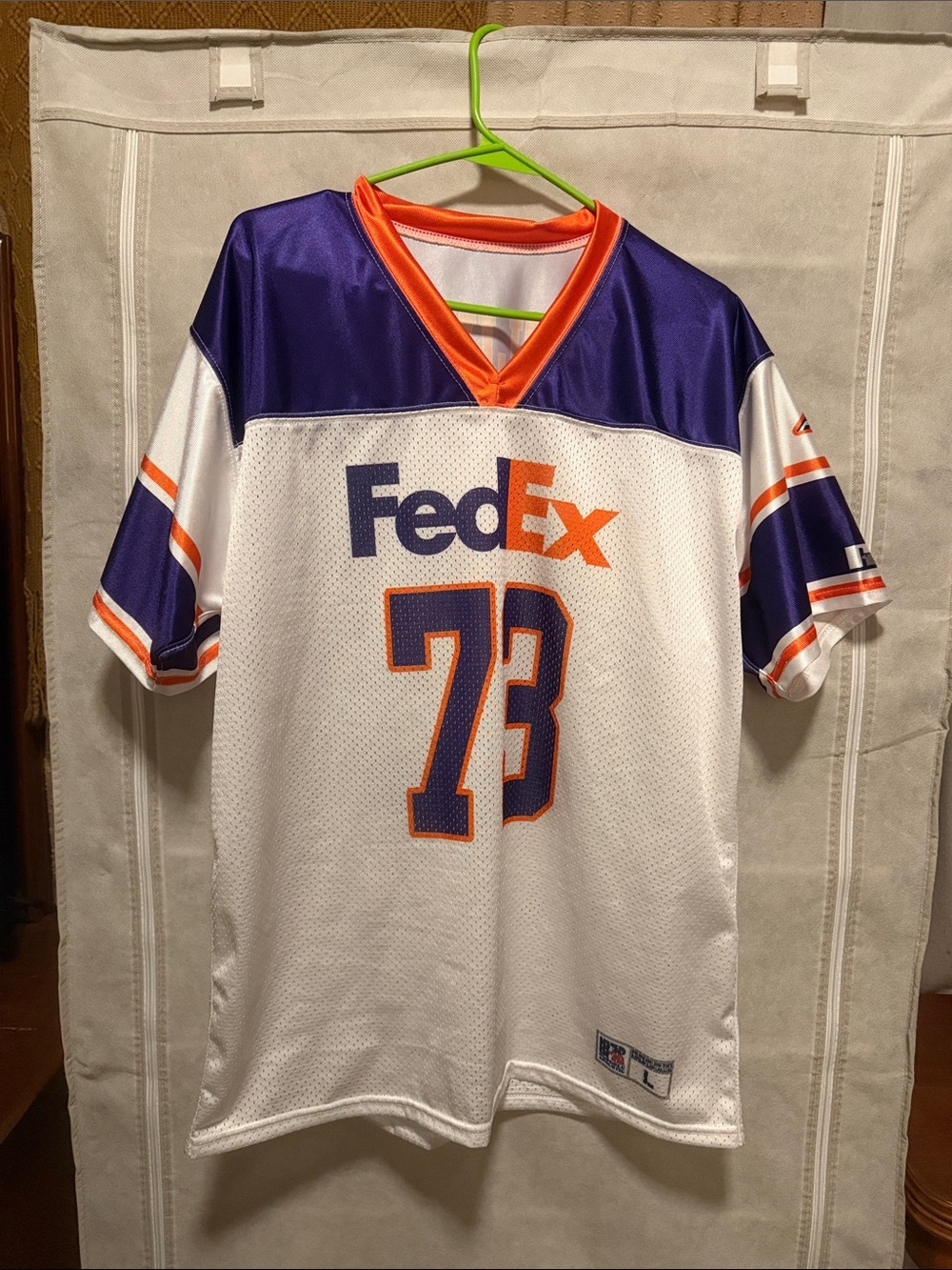 White Jersey with Purple and Orange Accents - #73